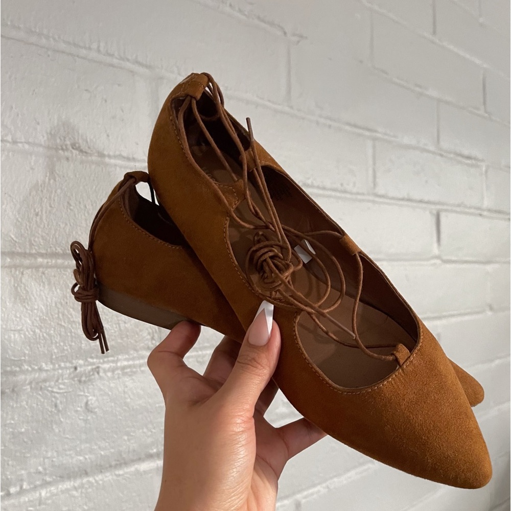 Mossimo cognac Brown Suede Lace Up Ballet Flats